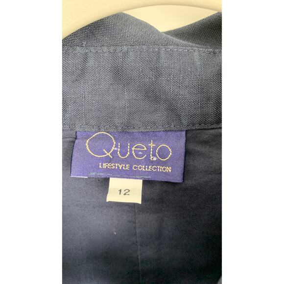 Queto Lifestyle Collection Linen Shirt Dress Maxi Womens 12 Blue Pockets Flawed - Picture 4 of 7